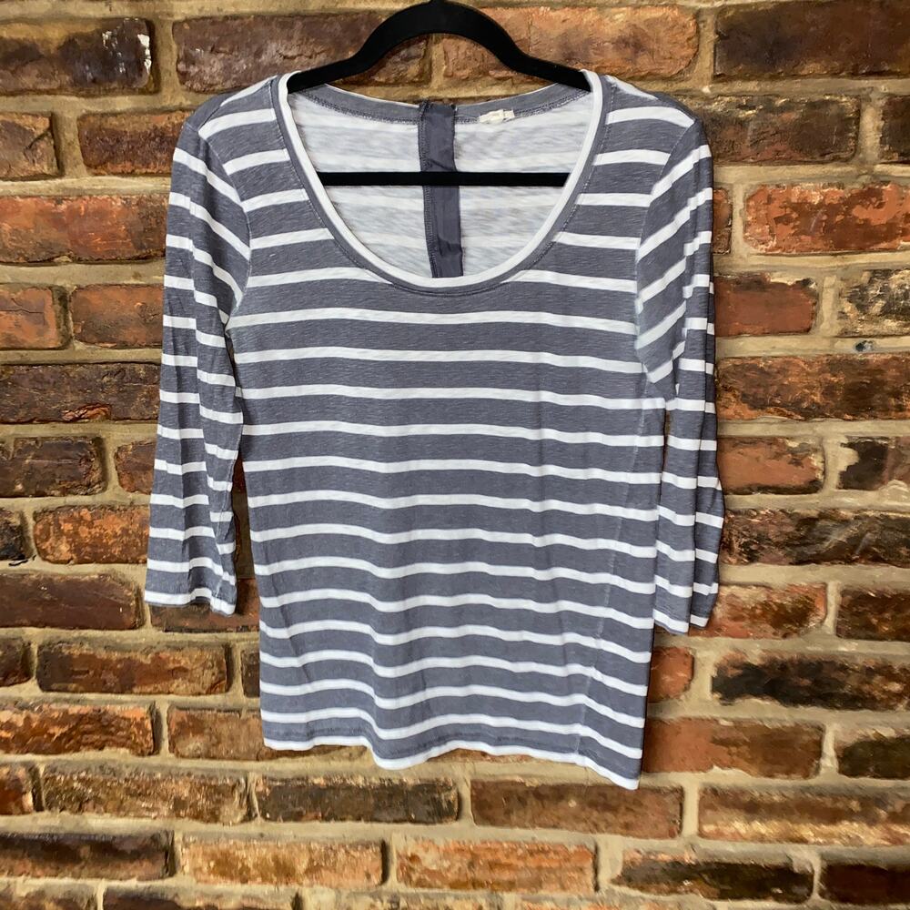 J. Crew Gray Striped Back-Zip 3/4 Sleeve Blouse Women's Size Small
